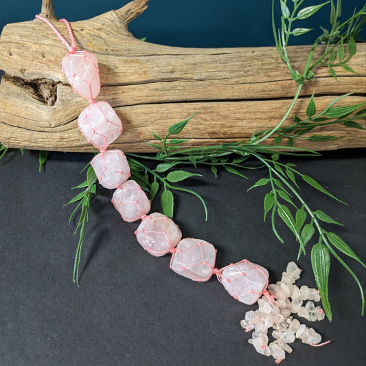Rose Quartz Crystals Set in Macrame image 0