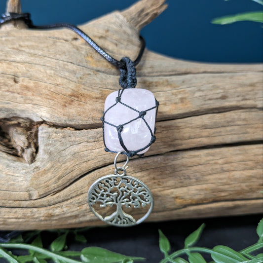 Rose Quartz Crystal with Tree of Life Pendant Necklace image 0