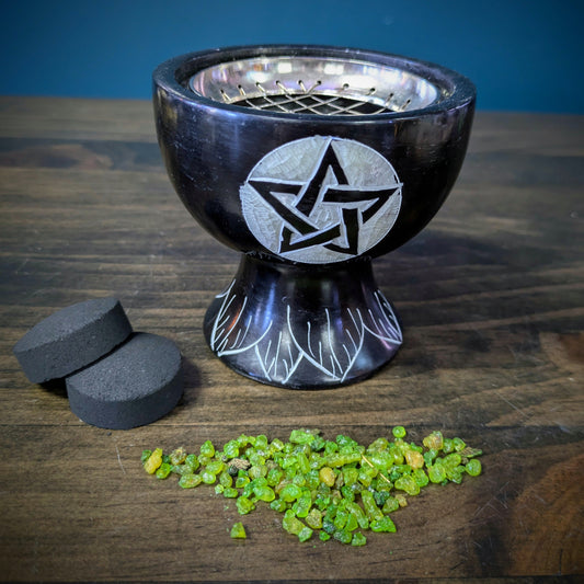 Pentagram Soap Stone Dish with Mesh - Black image 0