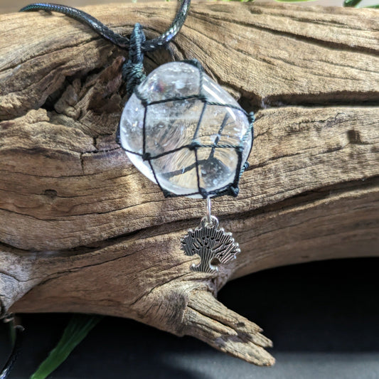 Clear Quartz Crystal Necklace with Tree of Life Pendant image 0