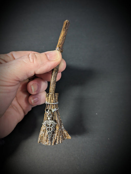 Small Witch Broomstick with Charm - Caduceus image 0