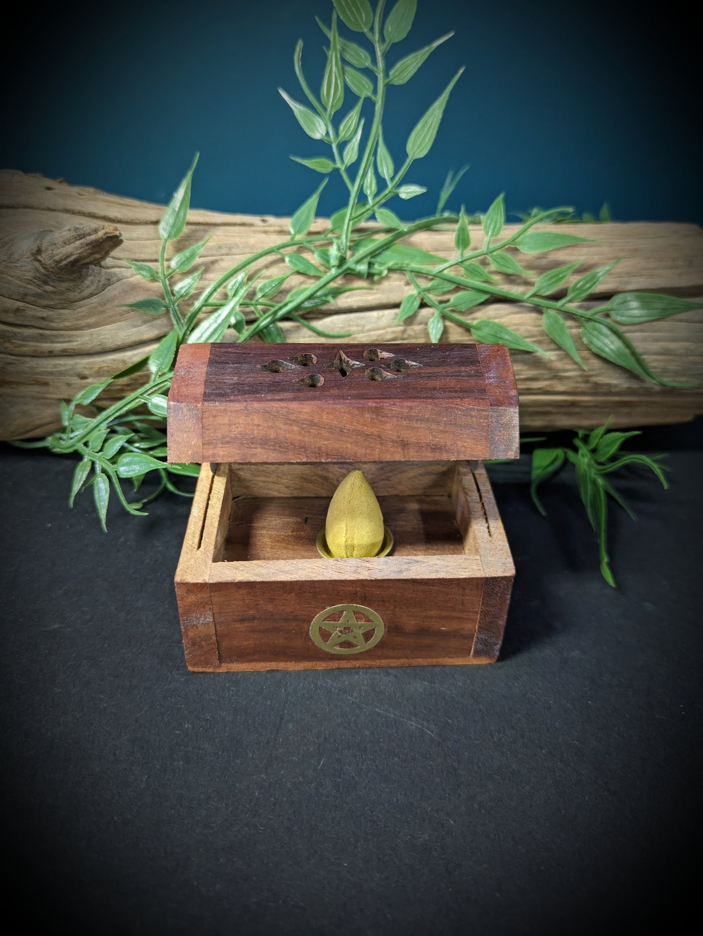 Cone Incense Wooden Burner - Pentagram image 0