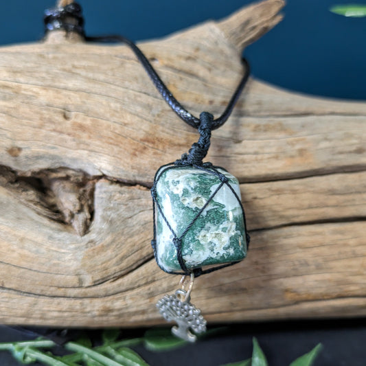 Moss Agate Crystal with Tree of Life Pendant Necklace image 0
