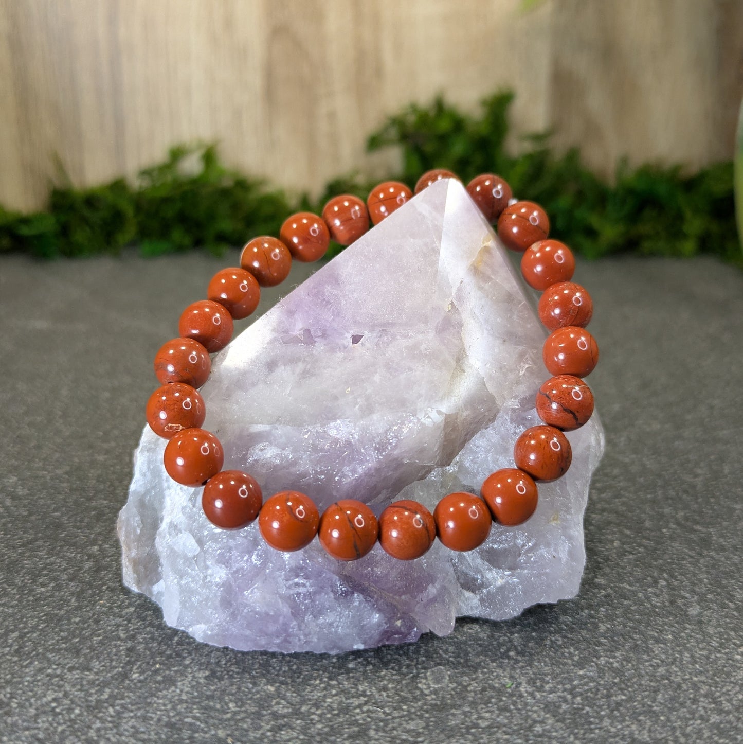 Red Jasper 8mm Bead Crystal Bracelet