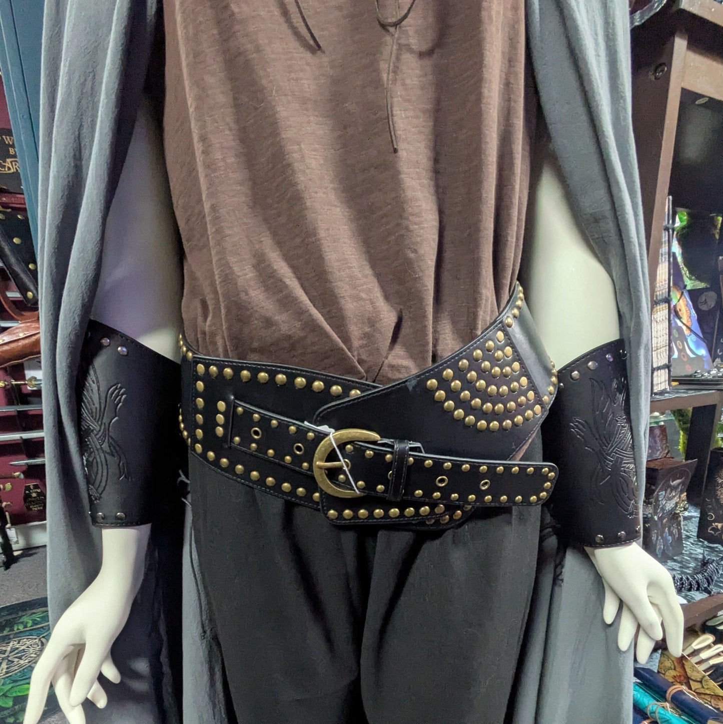 Medieval Dragon Bracers with Studs - black