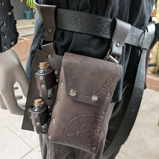 Medieval Potion Holder & Bag - Dark Brown