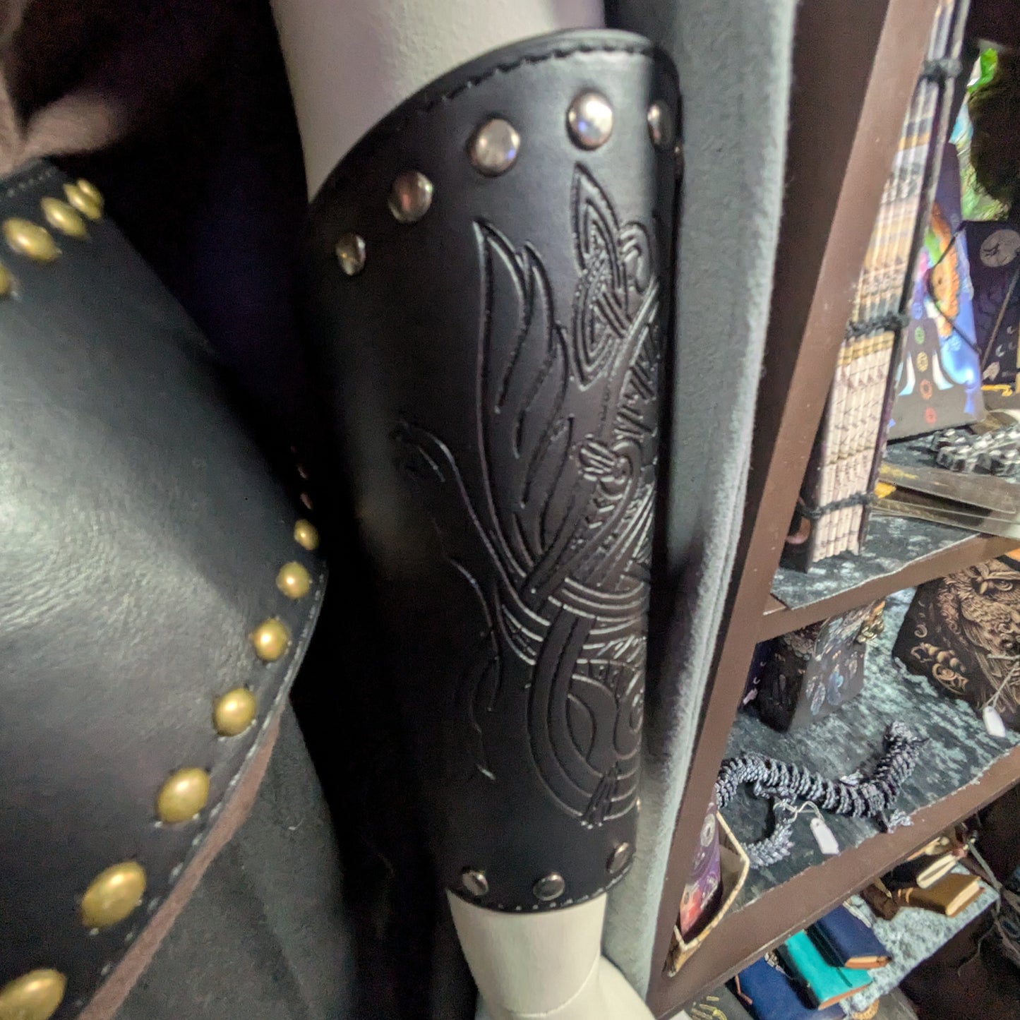Medieval Dragon Bracers with Studs - black