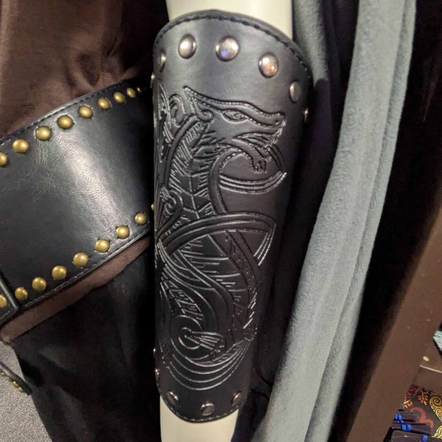 Medieval Dragon Bracers with Studs - black