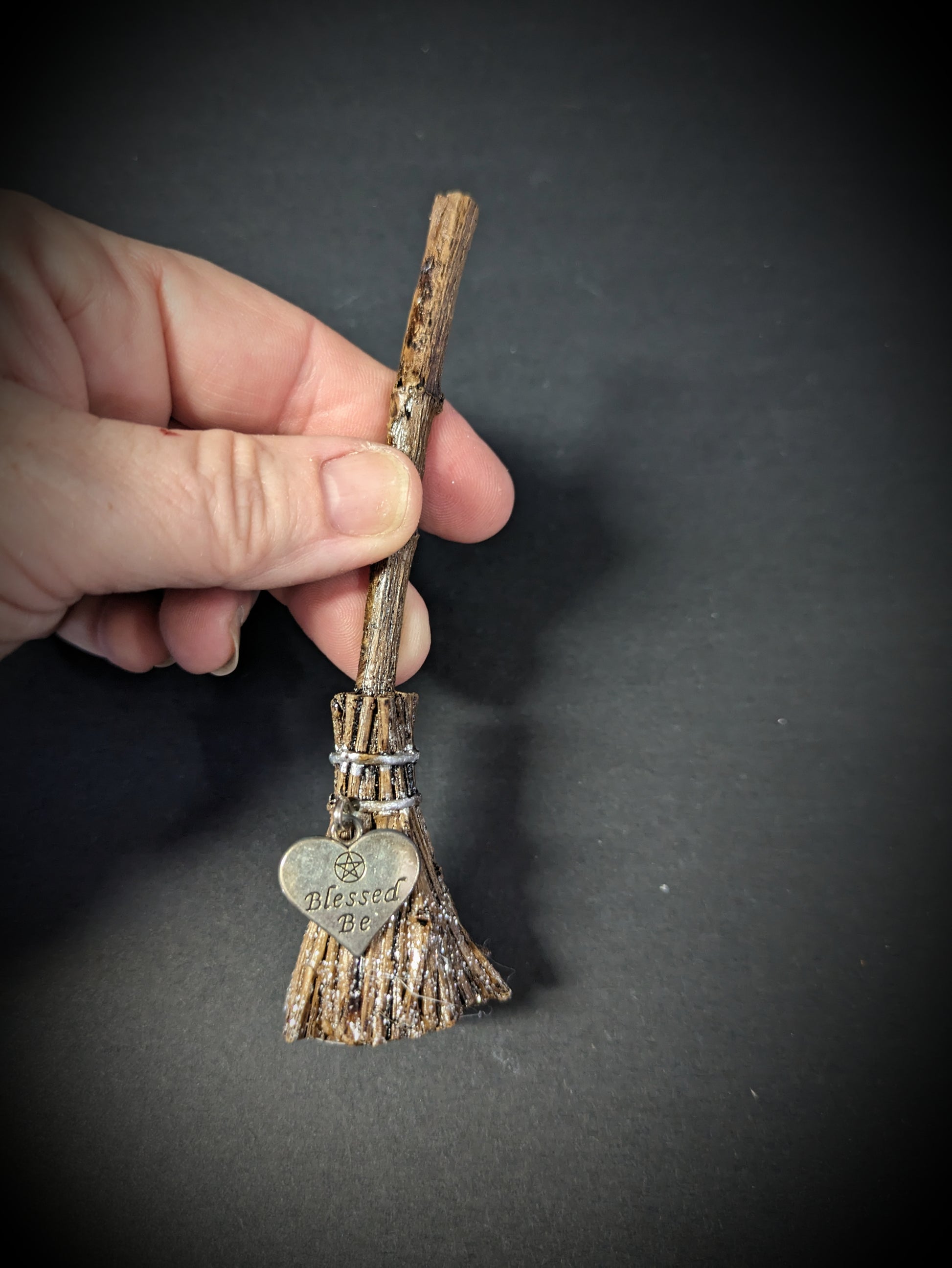 Small Witch Broomstick with Charm - Blessed Be image 0