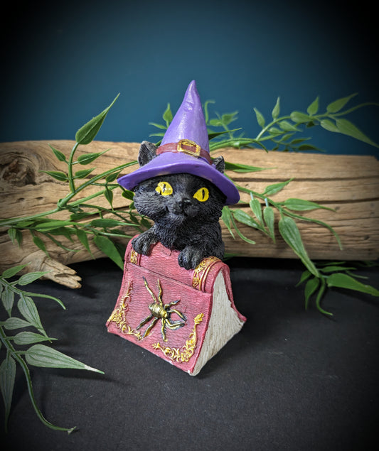 Witch Cat on Spell Book - Purple Hat image 0