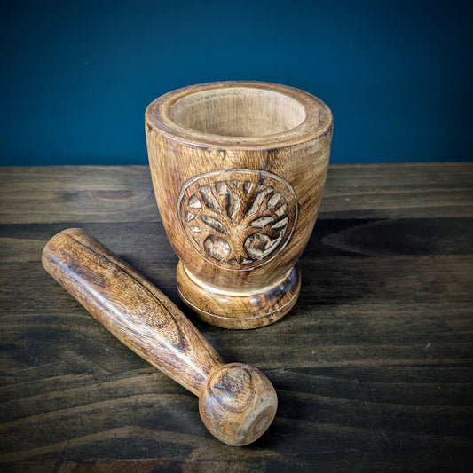 Wooden Mortar & Pestle - Tree Of Life image 0