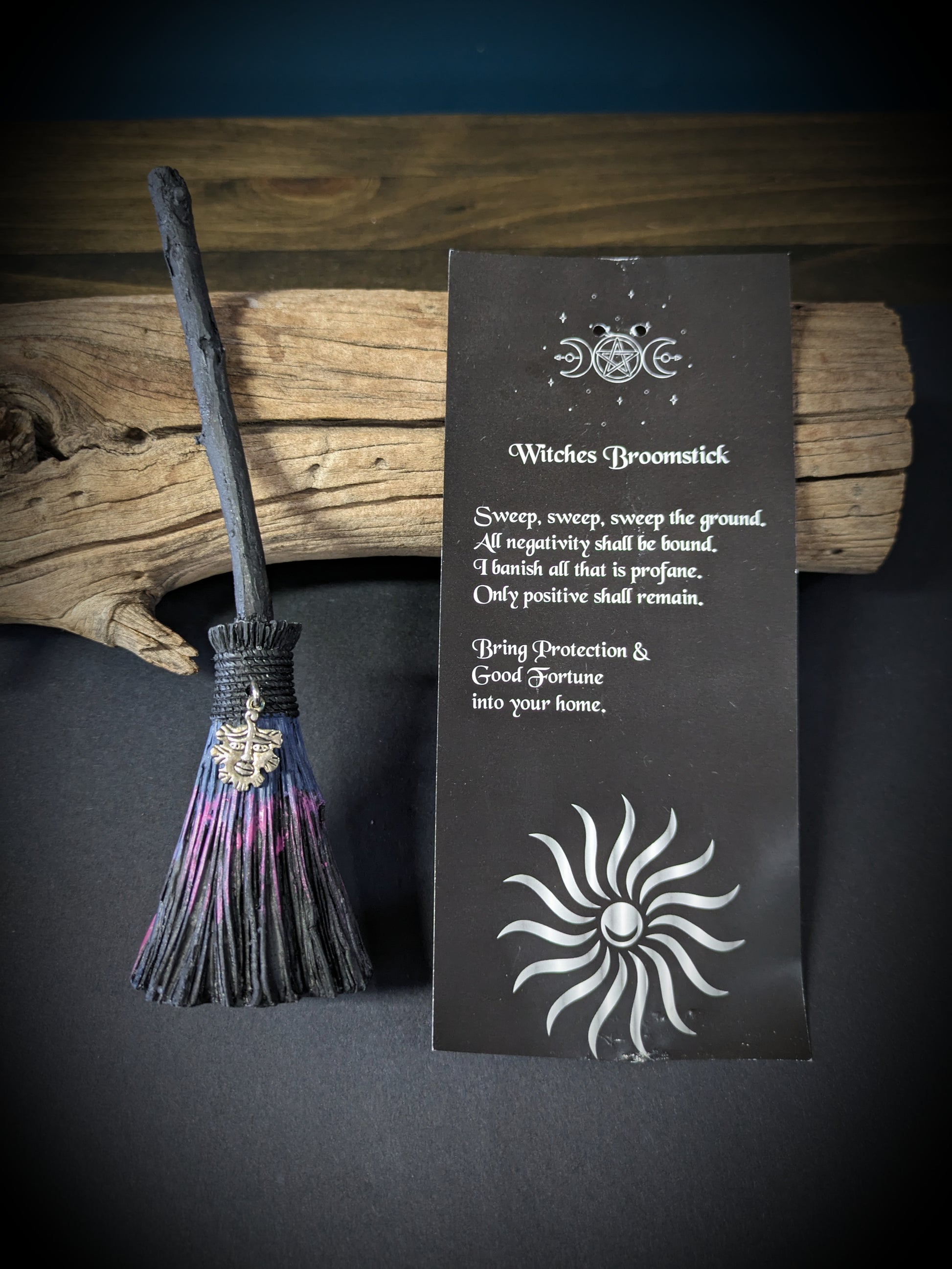 Witch Broomstick with Charm - Greenman image 0