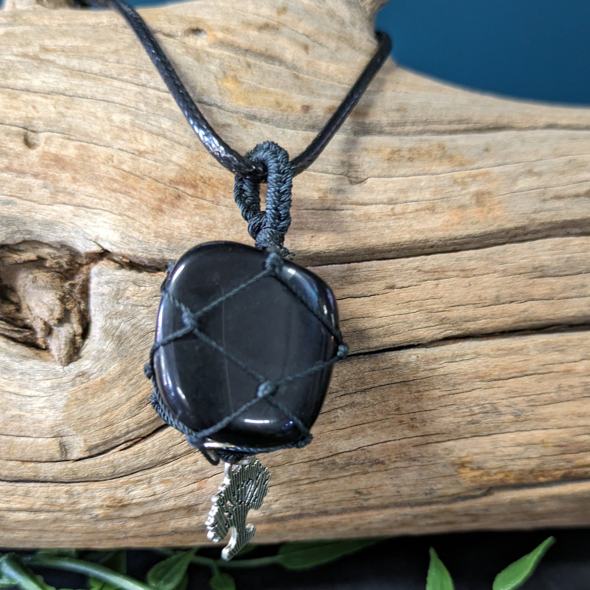 Black Obsidian Crystal with Tree of Life Pendant Necklace image 0