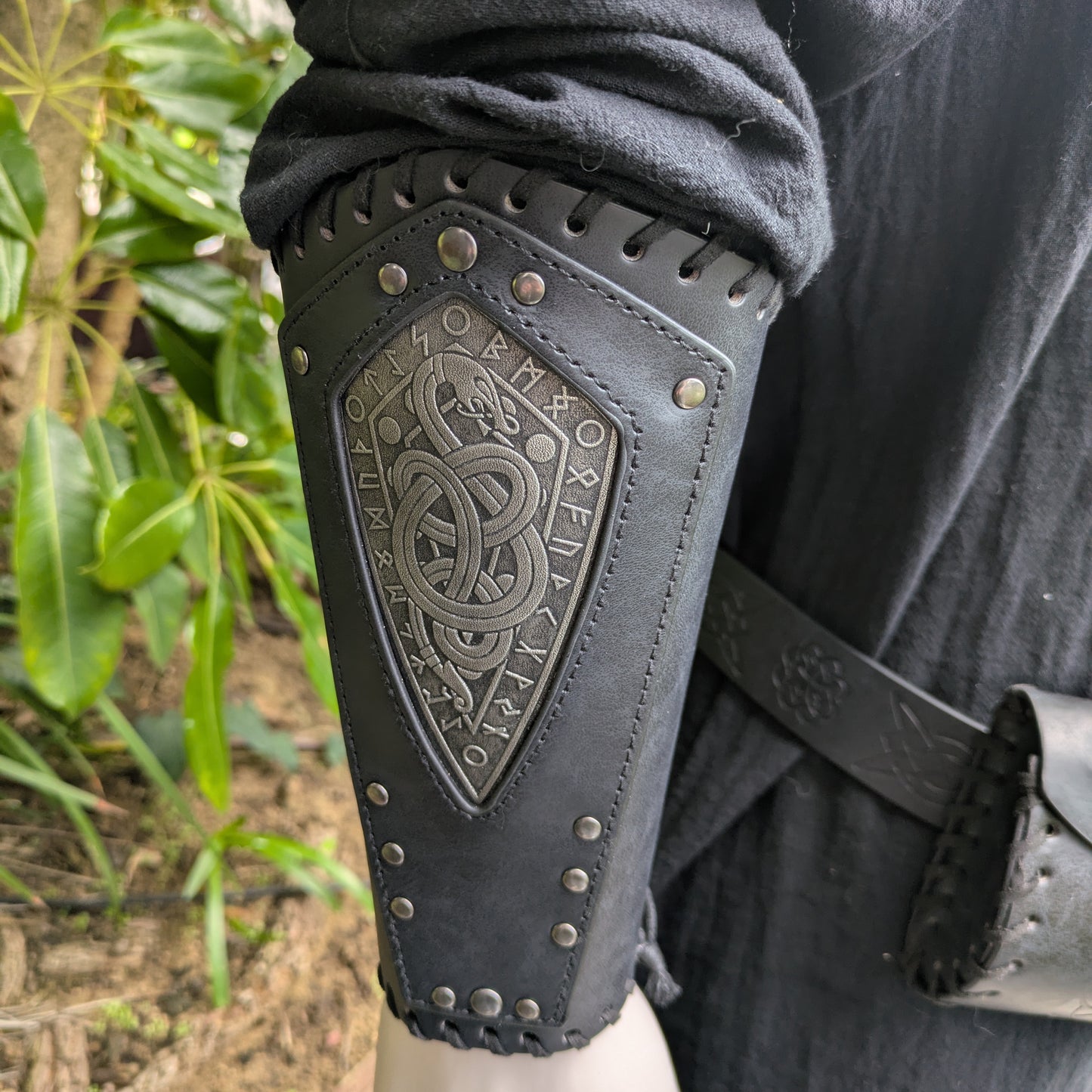 Medieval Bracers - black with Rune symbols