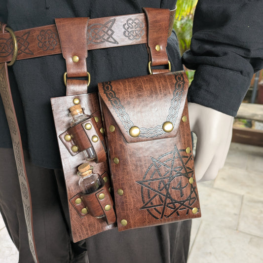 Medieval Potion Holder & Bag - Light Brown